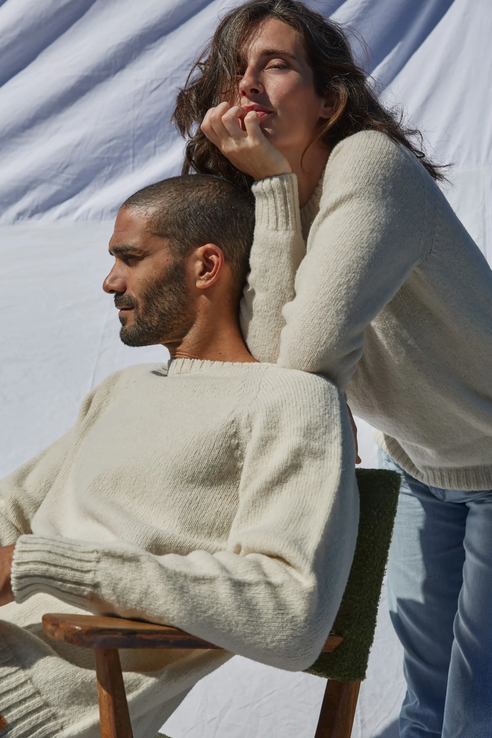 Pull en laine col rond blanc
