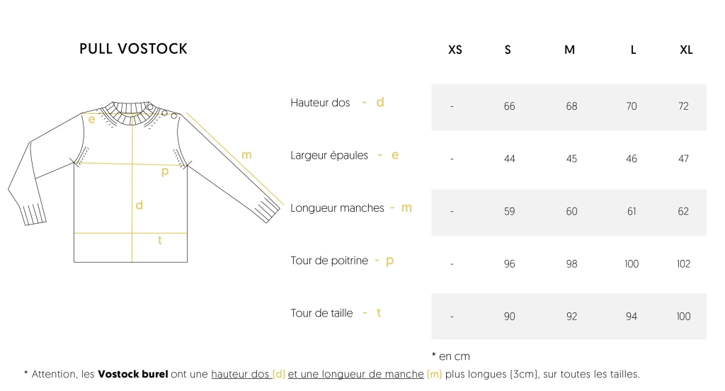 Guide des taille du pull marin Vostock
