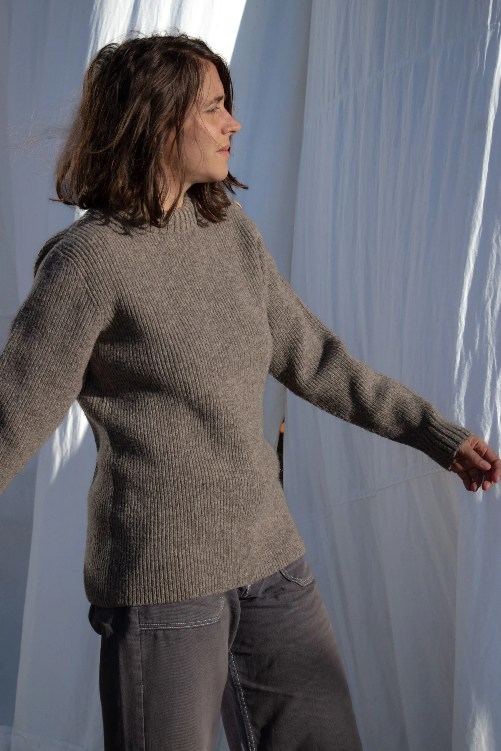 Pull marin pour femme en laine française