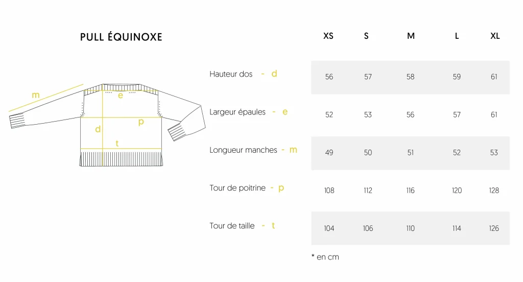 guide des tailles pull bicolore femme en laine française