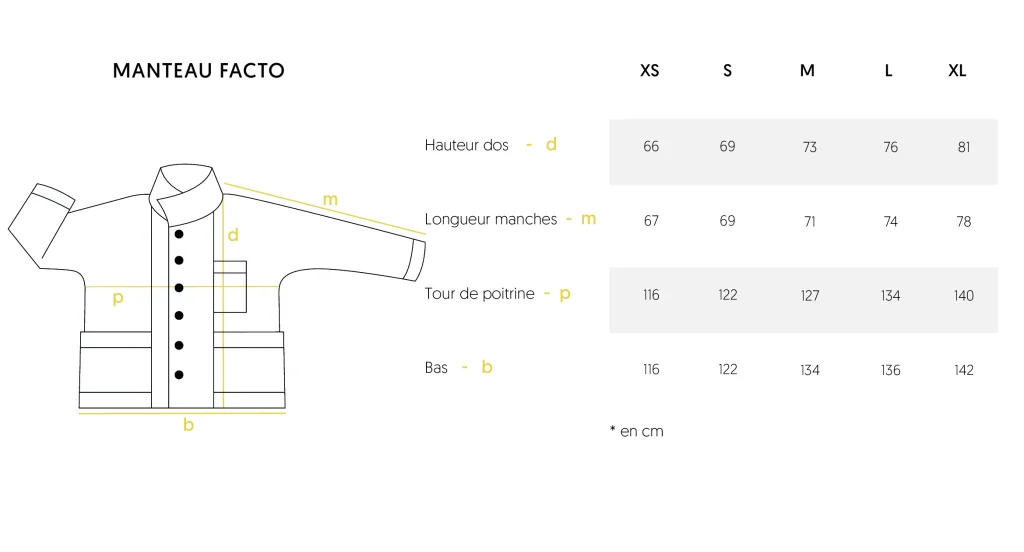 guide de taille manteau en laine