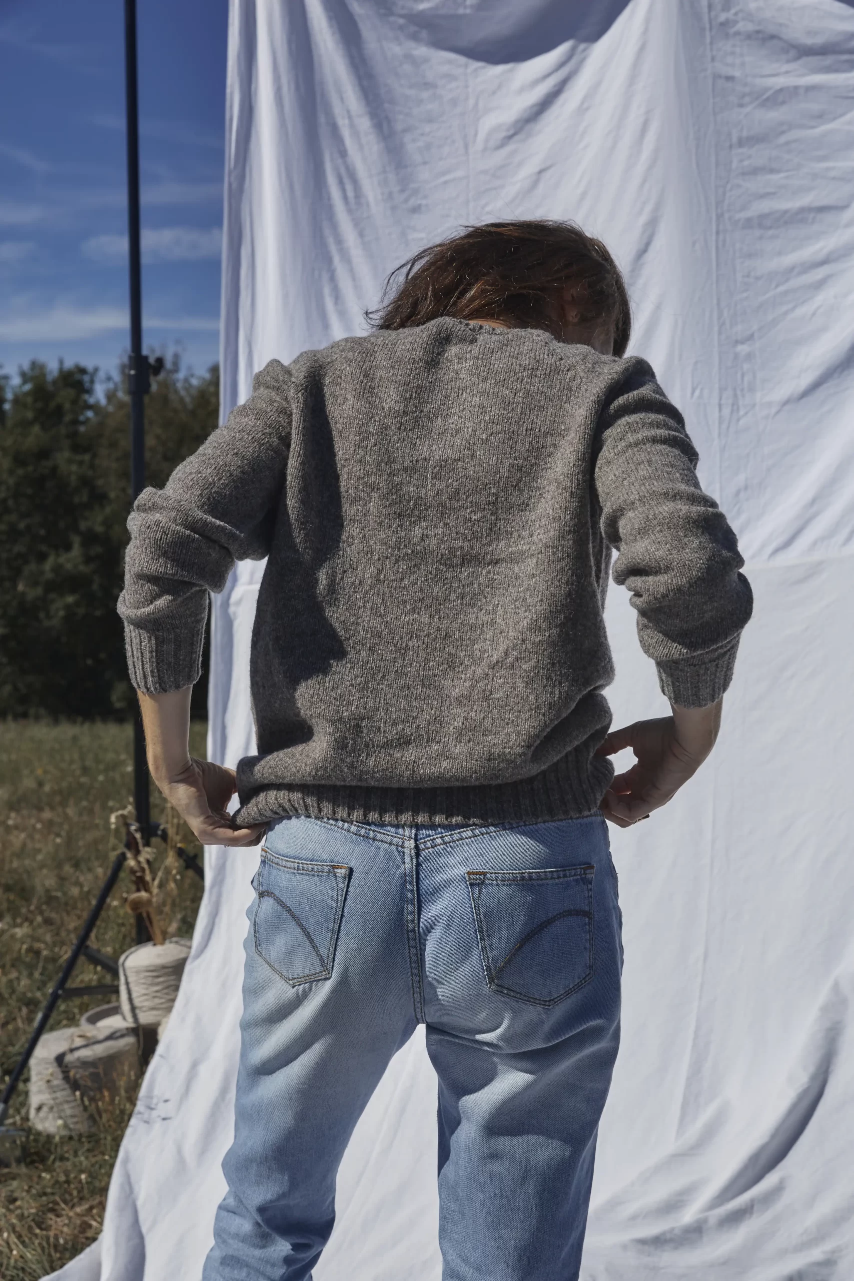 pull en laine gris col rond